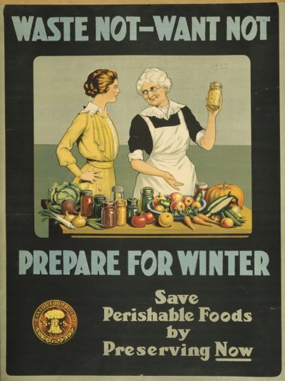 Älä hukkaa, älä halua - valmistaudu talveen, Canada Food Board, n. 1915 (väri litho) tekijältä Bartolome Esteban and studio Murillo
