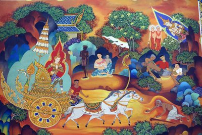 Wat Ananda Metyarama Thaimaan buddhalainen temppeli. Buddhan elämä maalaus, 20160818, Singapore, Singapore tekijältä Unbekannt