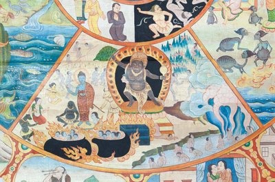 Elämänpyörä, yksityiskohdat, seinämaalaus wat Umongissa, Chiang Mai, Thaimaa tekijältä Unbekannter Künstler