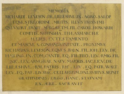 Wolverhampton - Amiraali Richard Levesonin latinalainen epitafi Pyhän Pietarin kirkossa: kynä- ja mustepiirustus, nd [?1800-luku] tekijältä Unbekannt