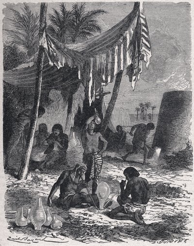 lasinvalmistus muinaisessa Egyptissä, noin 1880 (kaiverrus). tekijältä Unbekannter Künstler