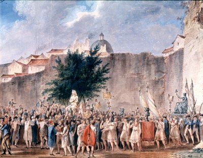 juhlat Bastillen raunioilla, Pariisi, noin 1793 (akvarelli). tekijältä Unbekannter Künstler