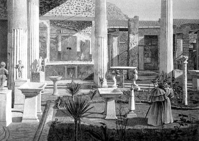 turisteja Pompeijin raunioilla 1900-luvun alussa (piirros) tekijältä Unbekannter Künstler