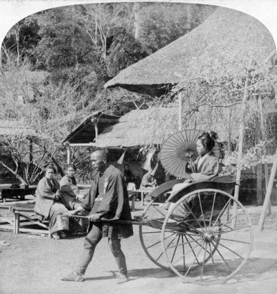 Aamuajelu jinrikisha riksalla, Sugita, Japani, 1896. tekijältä Underwood and Underwood