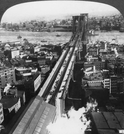 Brooklyn Bridge, New York City, New York, USA, 1800-luvun loppu tai 1900-luvun alku. tekijältä Underwood and Underwood