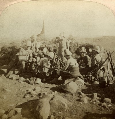 Gordon Highlandin signaloijat Signal Hillillä, Euslinissa, Etelä-Afrikassa, Boer War, 1899-1902. tekijältä Underwood and Underwood