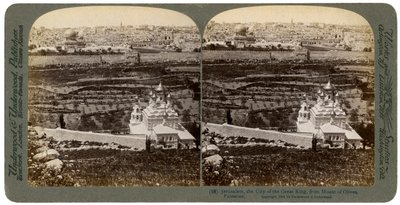 Jerusalem, nähtynä Öljymäeltä, Palestiina, 1901. tekijältä Underwood and Underwood