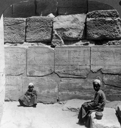 Faaraoiden Syyriasta tuomia kasveja ja eläimiä, Karnakin temppeli, Egypti, 1905. tekijältä Underwood and Underwood