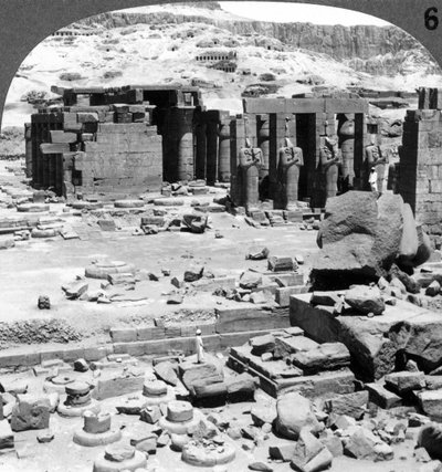 Ramsseum, Ramses II:n temppeli, Thebes, Egypti, 1905. tekijältä Underwood and Underwood
