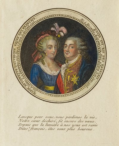 Itävallan Marie Antoinette, Ranskan kuningatar; Ludvig XVI, Ranskan kuningas. tekijältä Unidentified
