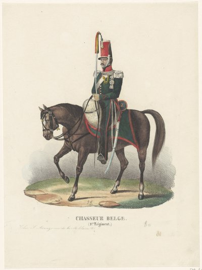Belgialainen vapaaehtoinen metsästäjä, 1830 Chasseur Belge (2.me Régiment) (otsikko esineessä) tekijältä Unknown