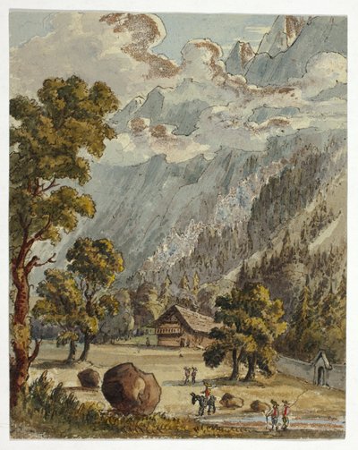 Chalet ja puutarha Alppien alla (etusivu); Village  Glacier du Boissons, Chamix (kääntöpuoli). tekijältä Unknown