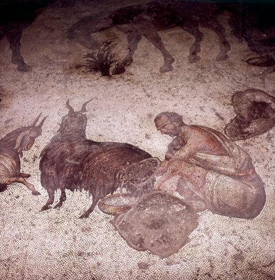 Yksityiskohta lattiamosaiikkista Suuressa palatsissa Istanbulissa, Justinuksen valtakunta, 565-575 tekijältä Unknown