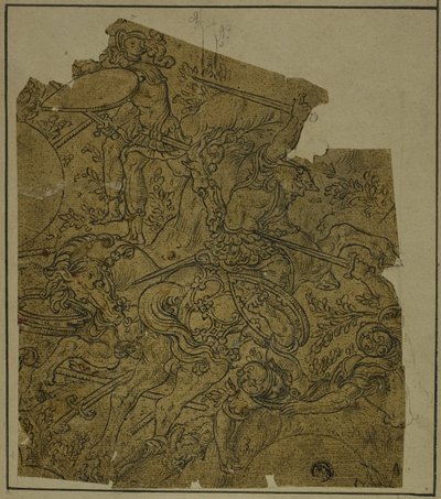 Fragmentti: Armed Warriors on Horseback Fighting Foot Soldiers tekijältä Unknown
