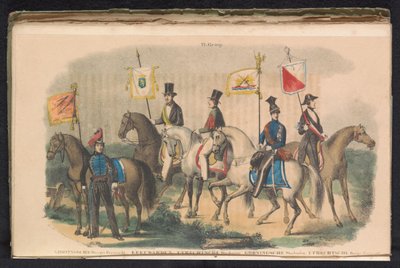 Groningenin, Leeuwardenin ja Utrechtin kunniavartijoiden puvut ja liput, 1840-1842 VI. Ryhmä (otsikko objektissa) tekijältä Unknown