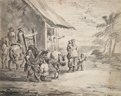 Miehet kenkivät hevosta Country Innin ulkopuolella tekijältä Unknown