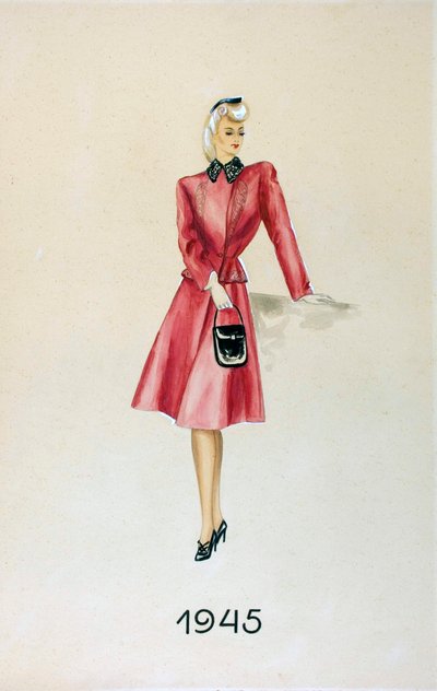 Malli puvussa, käsilaukku kädessään, 1945 tekijältä Unknown