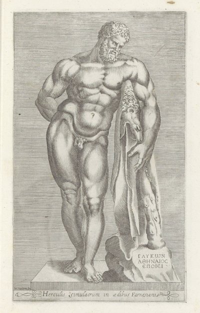 Herkuleen veistos Hercules Farnese Herkuleen patsas farnesialaisessa palatsissa (nimi esineessä) Antiikkiveistoksia Roomassa (sarjan nimi) Ikonit Rooman kaupungin muinaisista patsaista, joita nähdään julkisilla paikoilla (sarjan nimi) tekijältä Unknown