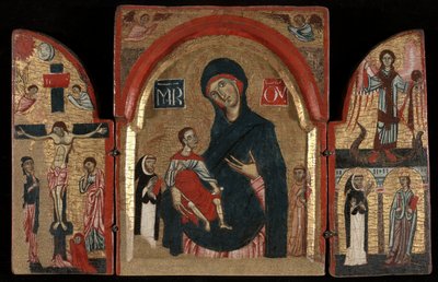 Tríptic: Verge i Nen amb els sants Domènec i Francesc; La Crucifixió; Sant Miquel amb els sants Pere Màrtir i Caterina d