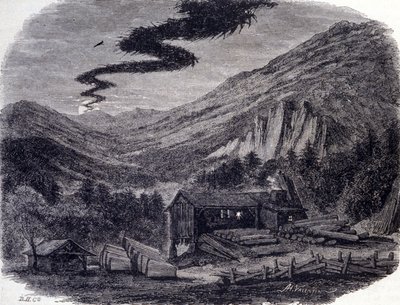 Fantastinen metsästys (ilma- tai villi) tai Menee (Menee Hellequin) tai Mesnie Vosgesissa, öinen myrsky, joka suosittujen legendojen mukaan ilmenee kirouksen tai noitien sapatin jälkeen. Kaiverrus 1800-luvulta tekijältä Unknown artist