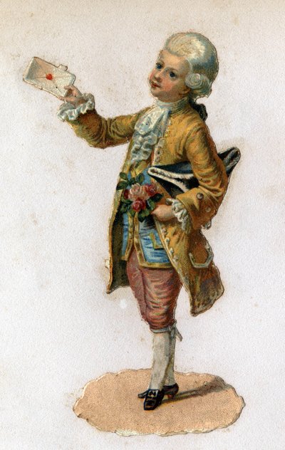 Sanansaattaja (1700-luku), joka kantaa sinetöityä kirjettä. Kromolitografia noin 1890. tekijältä Unknown artist