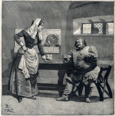 Kohtaus "Falstaff" Giuseppe Verdin oopperanimestä luotiin vuonna 1893. Kaiverrus kirjassa "" Le Parisien"" tekijältä Unknown artist