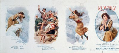 Sarja vinjettejä, jotka kuvaavat oopperaa La Wally (litografia) tekijältä Unknown artist