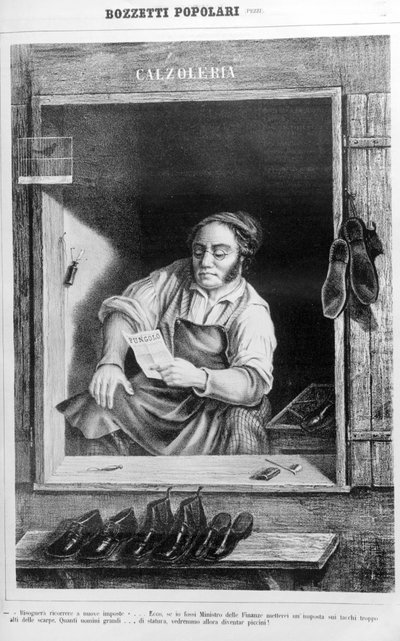 Suutarit 1800-luvulla: Jos korotamme korkokenkiä liian korkeiksi, kuinka monesta pitkästä miehestä tulee pieniä... tekijältä Unknown artist