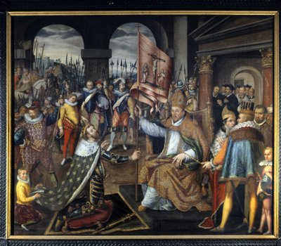 Henrik IV:n (1553 - 1610) vangitseminen vuonna 1572 - anonyymi maalaus 1500-luvulta, Tournain katedraali tekijältä Unknown artist