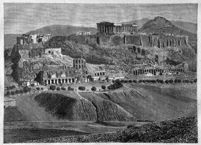 Ateenan akropolis 1881 - Ateenan akropolis vuonna 1881 - kaiverrus - tekijältä Unknown artist