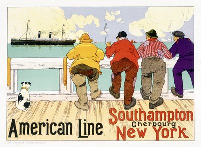Mainosjuliste American Linen "Southampton, Cherbourg, New York" -julkaisussa "Pictorial Placard", Bryssel tekijältä Unknown artist