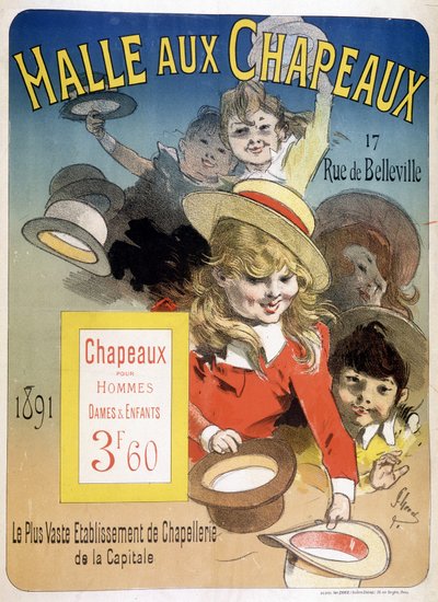 Mainosjuliste "Halle aux hats", rue de Belleville Pariisissa tekijältä Unknown artist
