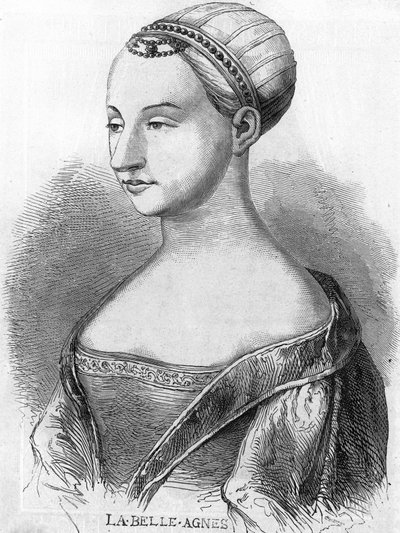 Agnes Sorel (1422-1450) (Beaute sur Marnen rouva) (Beaute-sur-Marne), joka tunnetaan nimellä "La Belle Agnes", Charles VII:n suosikki. Kaiverrus 1800-luvulta. tekijältä Unknown artist
