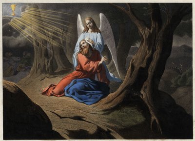 Agony in the Garden - Kristuksen rukous oliivipuutarhassa. Anonyymi kaiverrus 1800-luvun puolivälistä. tekijältä Unknown artist