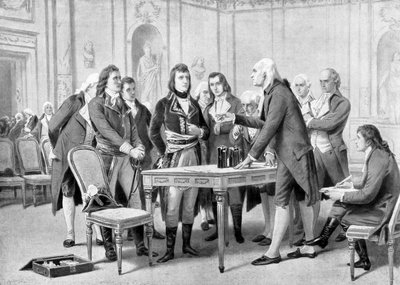 Alessandro (Alexandre) Volta selittää Napoleon Bonapartelle sähköakkunsa periaatteen - Kraemerin "Universumi ja ihmiskunta" tekijältä Unknown artist