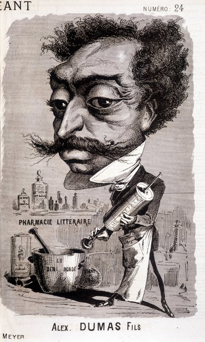 Alexandre Dumas Fils ja hänen "" kirjallinen apteekkinsa"" - teoksessa "" Le Géant" 8.2.1868 tekijältä Unknown artist