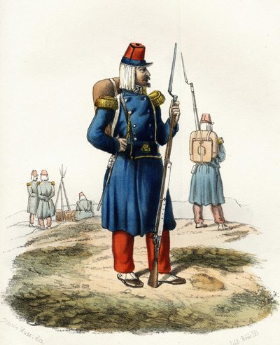 Algeria, Ranskan Afrikan armeijan kevyt jalkaväki vuoden 1830 retkikunnan aikana. Leone Galibertin teoksessa ”Storia d