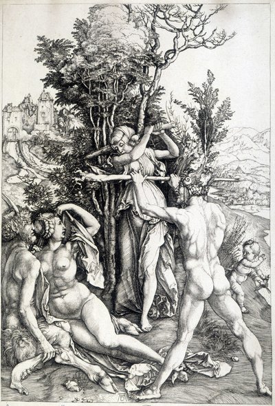 Allegorinen mustasukkaisuuden hahmo - kaiverrus 1500-luvulta tekijältä Unknown artist