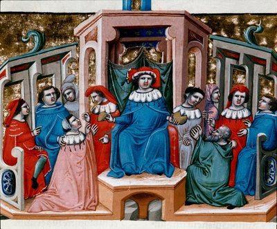 Pienoislain allegoria otettu Justinianuksen koodekista (Codex Justinianus), kokoelma lakeja ja instituutioita, jotka julkaistiin Bysantin keisarin Justinianus I:n (483-565) alaisuudessa. tekijältä Unknown artist