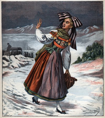Elsassilainen nainen alueellisessa pukukaiverruksessa vuodelta 1892. tekijältä Unknown artist