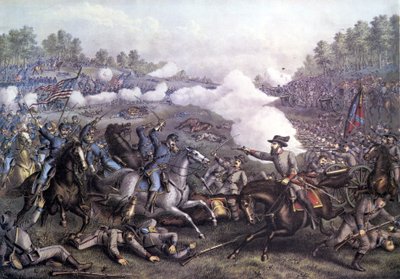 Amerikan sisällissota (1861 - 1865): Opequonin taistelu tai kolmas Winchesterin taistelu, Virginia 19. syyskuuta 1864. Kaiverrus 1800-luvulta. tekijältä Unknown artist