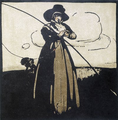 Onkiminen: Nainen valmistelee koukkuaan - kalenteri tekijältä Unknown artist