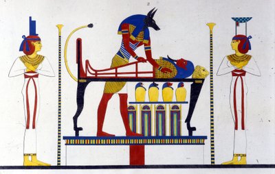 Anubis ja muumio - Ippolito Rosellinin (Rossellini) "" Egyptin ja Ylä-Nubian muistomerkit" -osassa. tekijältä Unknown artist
