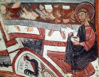 Apostoli tarjoilemassa viiniä, yksityiskohta (fresko tekijältä Unknown artist