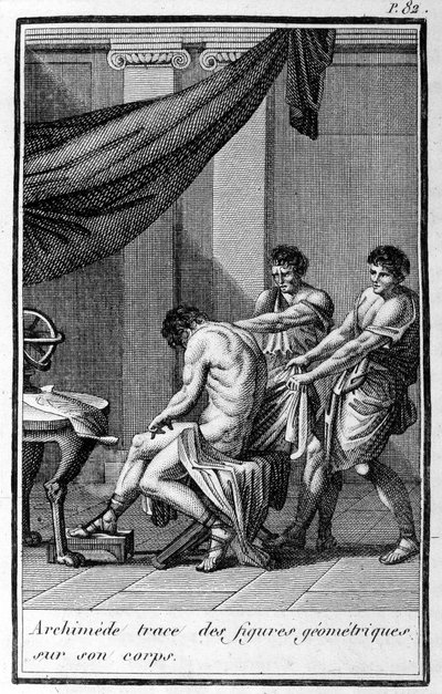 Arkhimedes jäljittää ruumiillaan geometrisia hahmoja. tekijältä Unknown artist