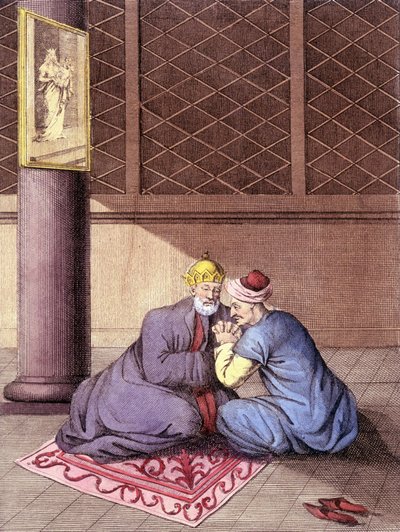 Armenialainen piispa kuuntelemassa miehen tunnustuksia. tekijältä Unknown artist