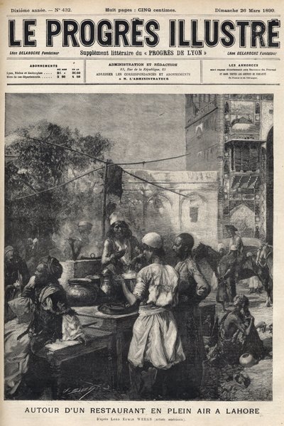Ulkoilmaravintolan ympärillä Lahoressa, Pakistanissa - maaliskuun 1899 "The illustrious progress" -kansi - tekijältä Unknown artist