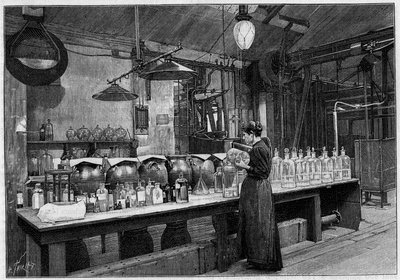 Valokuvaustaide: valokuvalevyjen valmistus M. Lumieressa, Lyonissa: herkän emulsion valmistus. Kaiverrus "" La Nature: revue des sciences et de leurs applications aux arts et a l