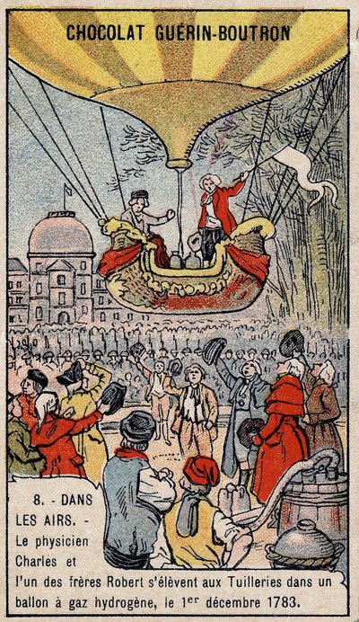 Ylösnousu ranskalaisen ilmailun Charles ja Robert le Jeunen vetykaasupallolla, valmistettu Pariisissa, Tuileries