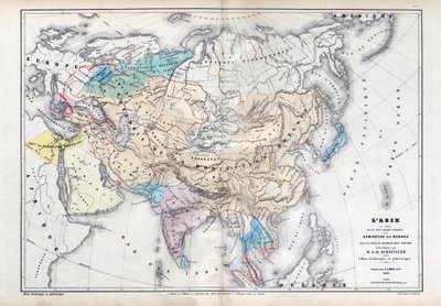 Aasia mongolien suurimman vallan aikana Qubilai (Kubilai Khan) vallan alla (1260-1294) - Kartan laatinut M J-H Schnitzler, Historiallinen ja maalauksellinen atlas 1857 tekijältä Unknown artist